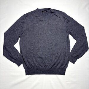 Tahari Italian Merino Wool Blend Gray V-Neck Sweater Made in Italy Mens Large